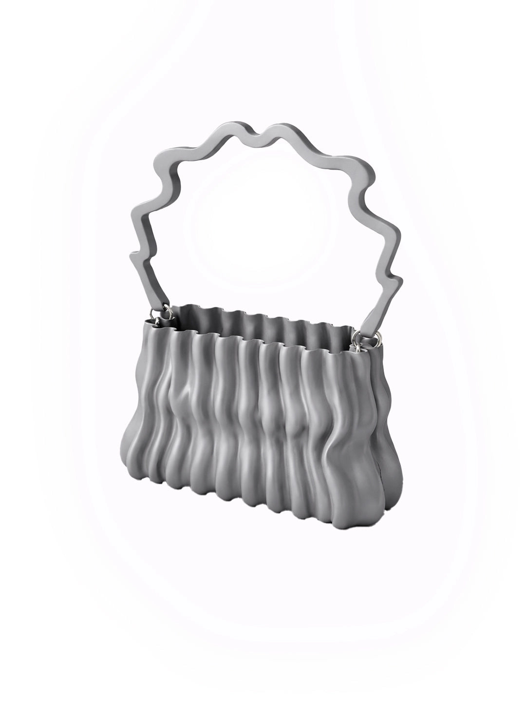 Gray wavy-patterned planter with decorative handle on a white background